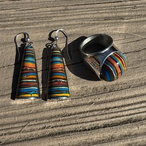 Jay King Calsilica Ring and Earring set. Sterling